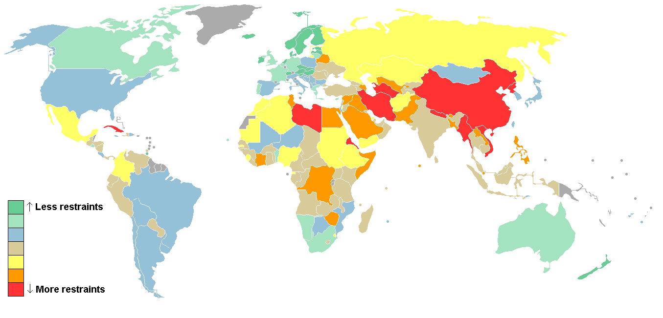 Свобода прессы в странах мира по данным международной организации Репортёры без границ (Reporters Without Borders).